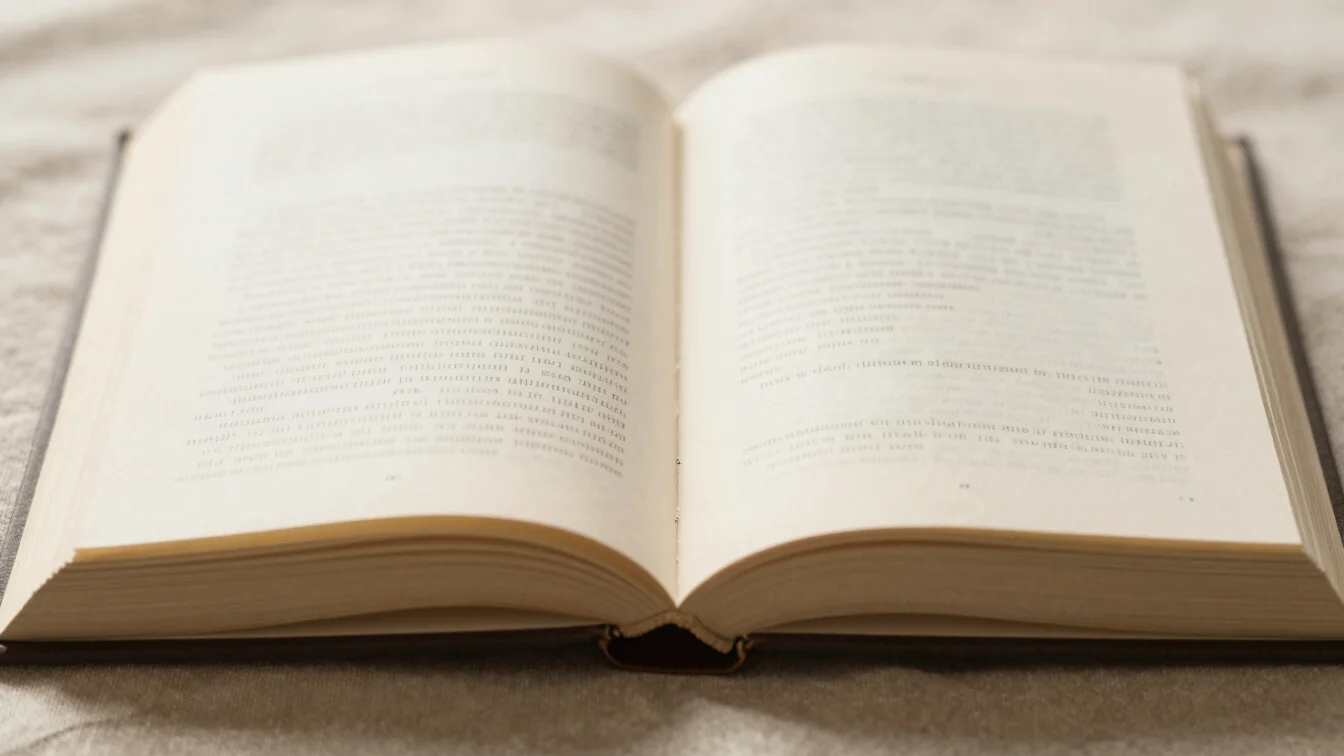 Close-up editorial detail of an open book on a neutral linen clot