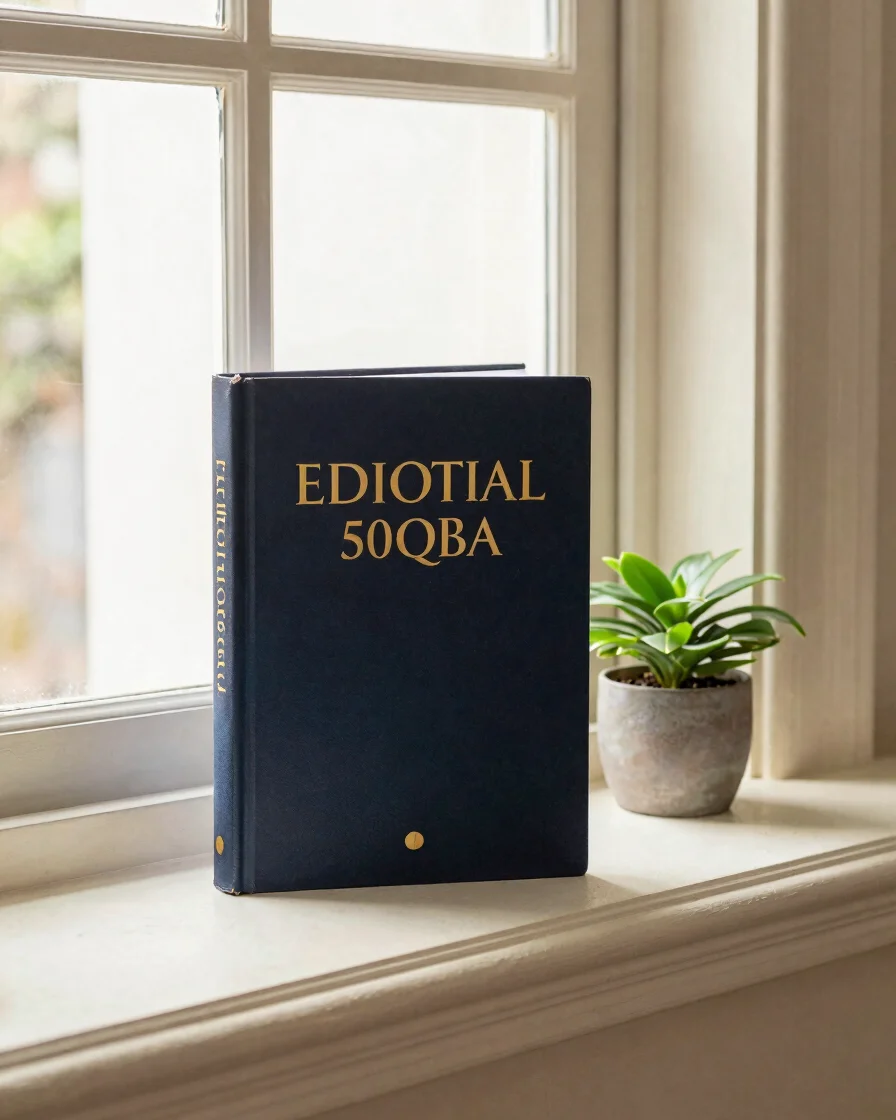 Editorial book photography, hardcover book beside a small potted