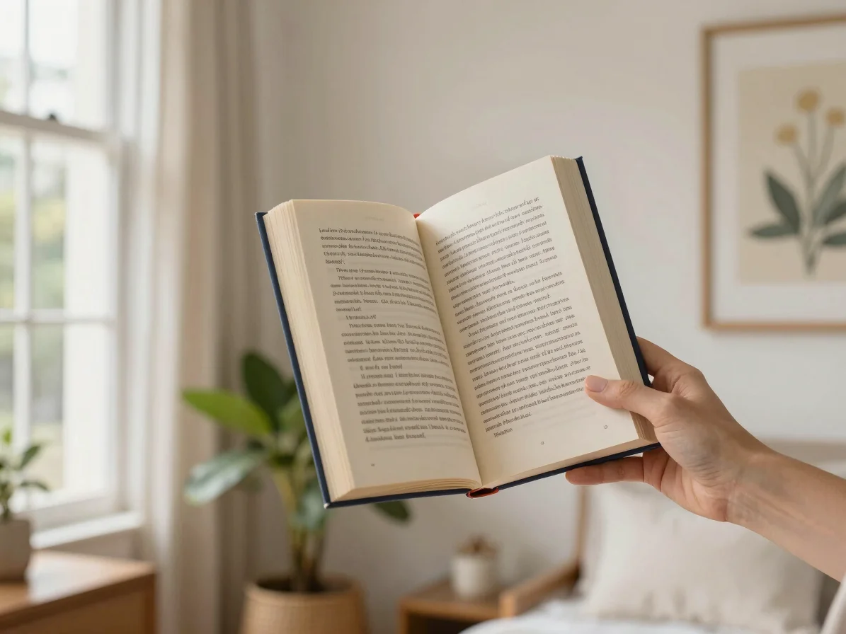 Editorial book photography of a literary fiction paperback held o